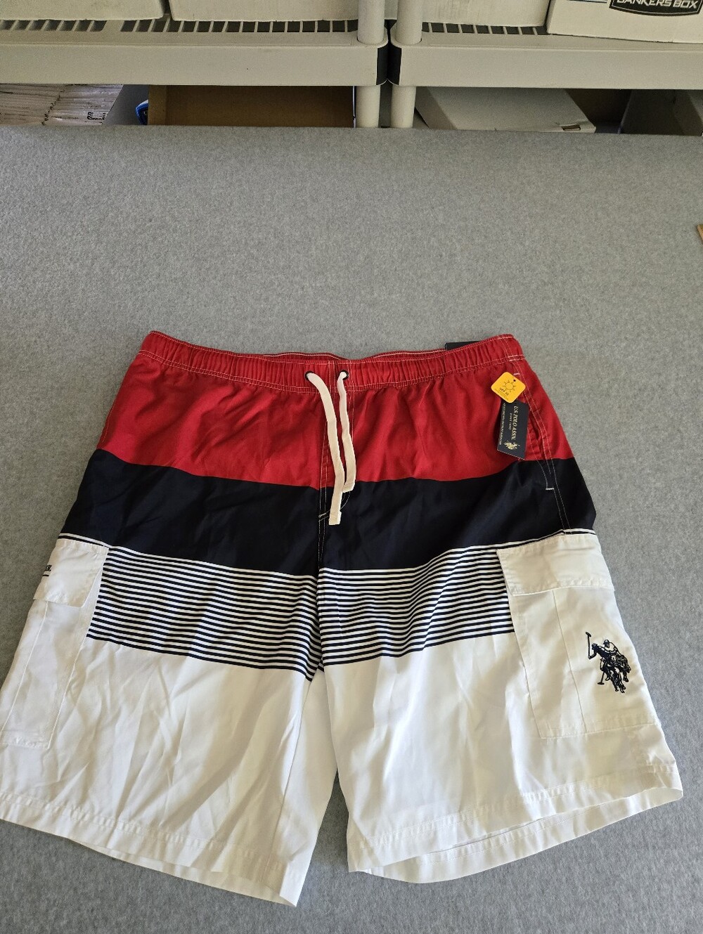 U.S. Polo Assn. - Red / White / Blue Lined Swim Suit Board Shorts - Men 3XL